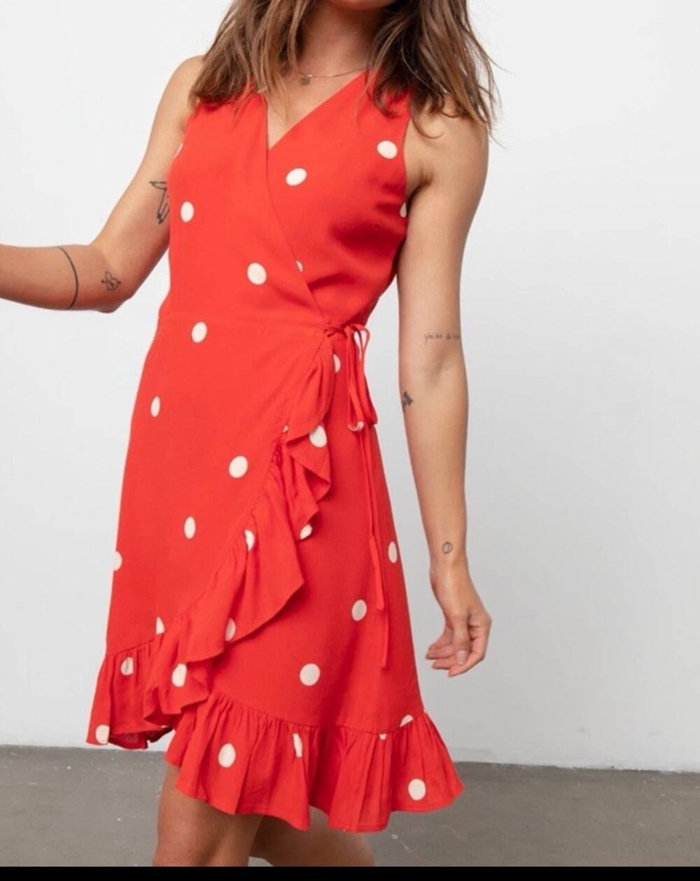 Rails Madison Scarlet Polka Dots Red White Wrap Dress Large